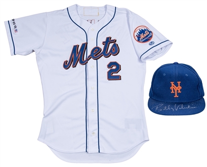 Lot of (2) Bobby Valentine Game Worn & Signed New York Mets Alternate Jersey & Cap (Beckett)